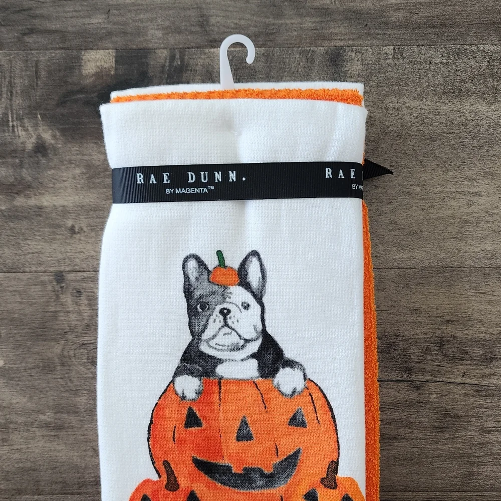 Frenchie Happy Haunting Kitchen Towel Set Of 3 - Rae Dunn By Magenta NWT